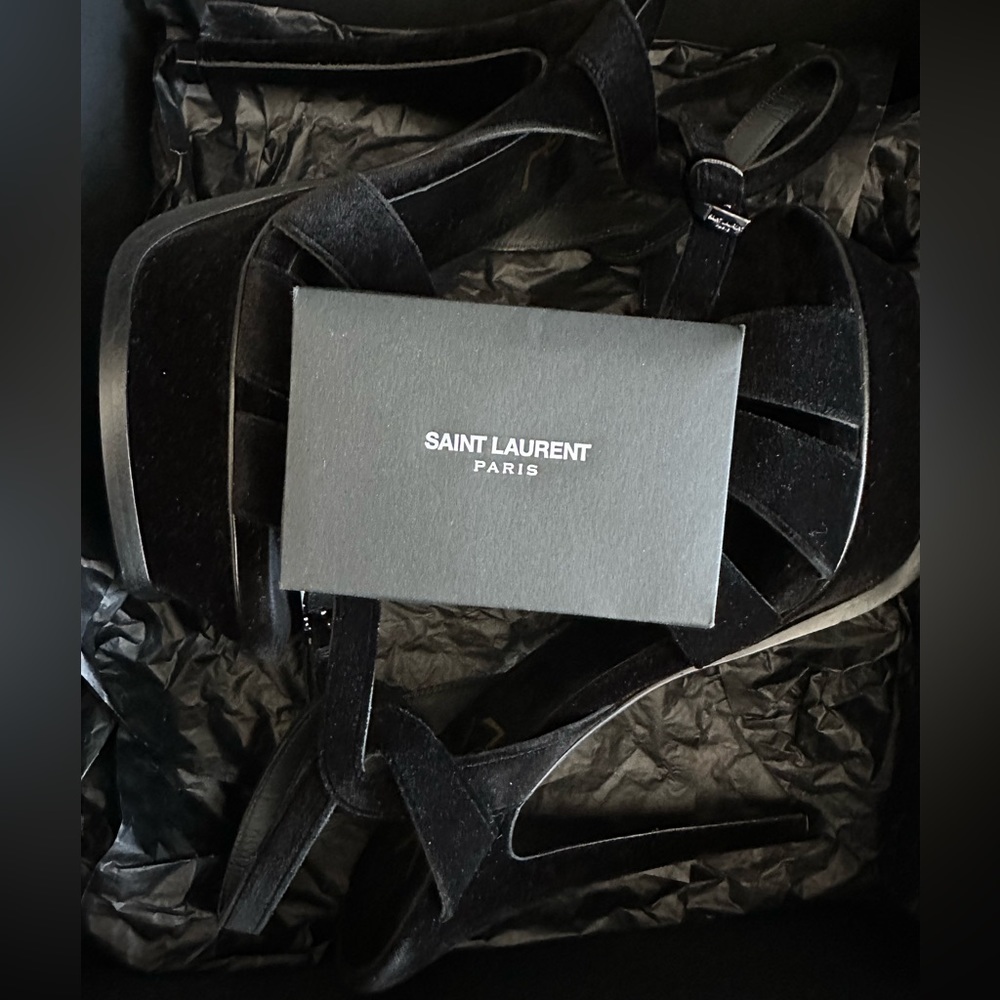 Saint Laurent Tribute Velvet Platform Sandals – Black  – New With Tags - Picture 5 of 9